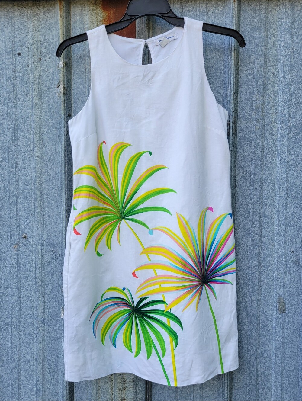 Tommy Bahama White Sleeveless Dress with Multicolor Palm Burst Print